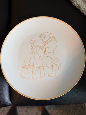 Set of 4 Disney White Plate with Gold Belle & Beast Illustration